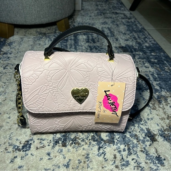 NWT Luv Betsey Johnson Lavender Butterfly Lbaddy Blush Stripe Crossbody Bag - Picture 2 of 11